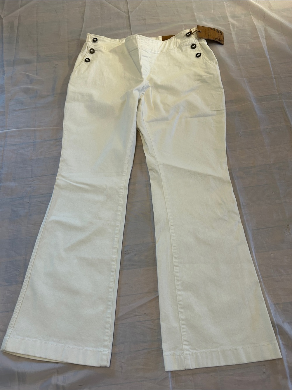 Coldwater Creek White Flared Sailor-Button Jeans